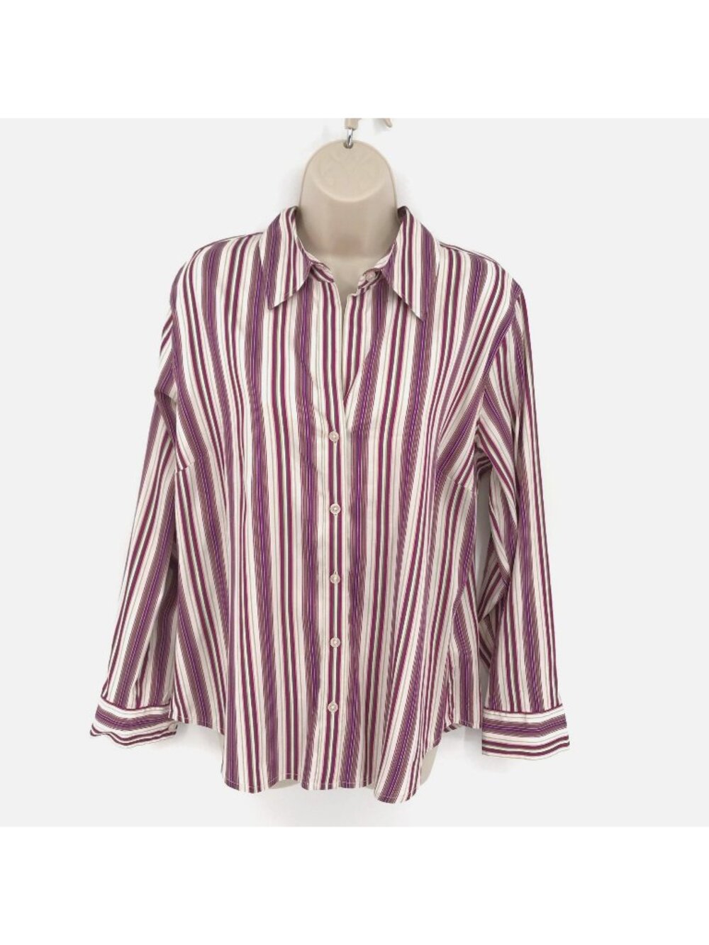 Chicos Womens Purple White Button-Up Long Sleeve Striped Shirt Size 2/L